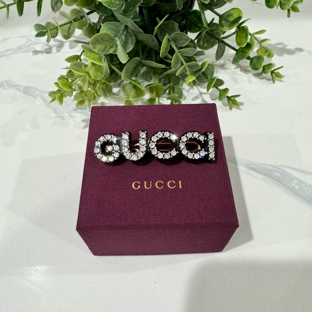 Authentic Crystal Gucci hair slide with box and dust bag